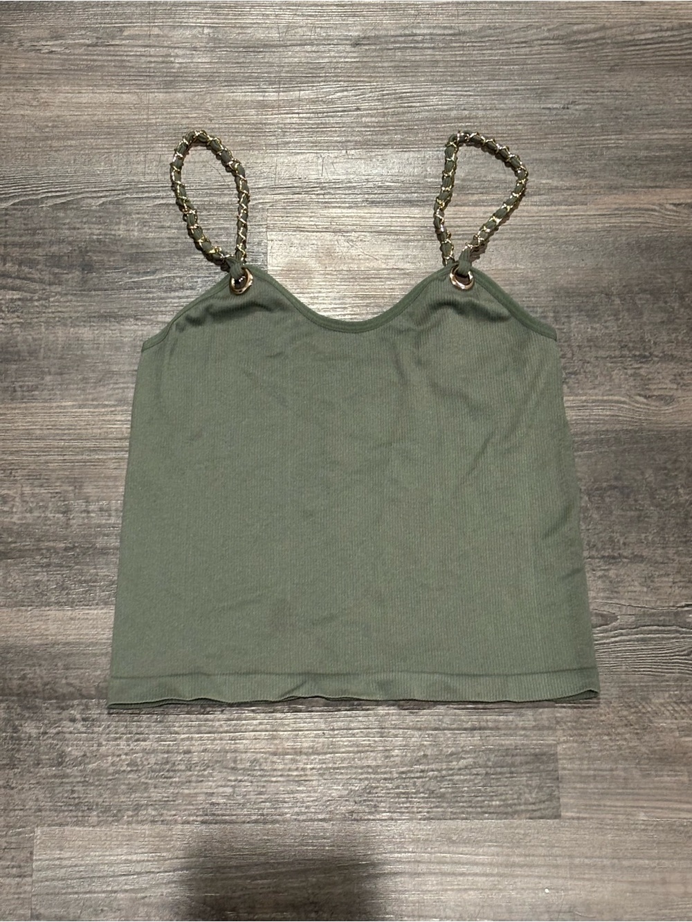 Olive Green Chain-Strap Ribbed Women's Cami with Gold-Tone Links